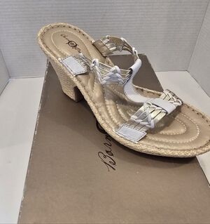 Born Tinker White and Gold Braided Strap Women’s Heeled Sandal Size 10 NEW!